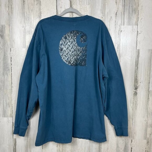 Carhartt long sleeve t shirt original fit classic diamond plate graphic blue 2XL - Picture 5 of 6